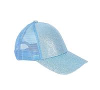 Rockreyoa Mädchen Basecap Kinder Glitzer Baseball Cap Netz Baseballmütze Glänzende Pferdeschwanz Hüte Verstellbare Sonnenhut Sommer Baseballkappe Cool Kappe Sommer Sonnenkappe Outdoor Himmelblau