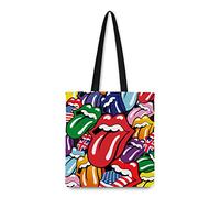Rocksax The Rolling Stones Tragetasche, Zungenmotiv, Schwarz, Standard, Schwerer Canvas-Shooper aus Fairtrade-Recycling-Material