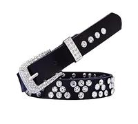 Rodsah 2,3 cm schmaler Strass-Ledergürtel für Damen, Diamantriemen für Jeansbund,Schwarz,90cm