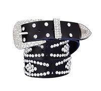 Rodsah 3,3 cm breiter Strass-Ledergürtel für Damen mit Dornschließe, dekorativer Jeansbund,Schwarz,95cm