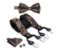 Rodsah Hosenträger für Herren, Fliege, Einstecktuch, Manschettenknöpfe, verstellbares Set mit 6 Clips, Y-Rücken-Hosenträger für Männer, Hosenträger, Fliege, Anzug,One Size