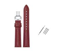 Rodsah Litschi-Muster, 12-26 mm, Echtlederarmband, flache Schnittstelle, Uhrenzubehör,Rot,18mm