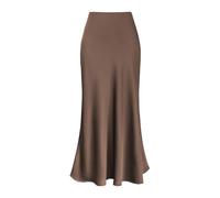 Röcke Damen Satinrock Lang Satin Rock Midi Rock Midi Satin Business Midirock Bleistiftrock Maxirock Long Skirt Satin Kleid Kaffee S