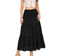 Röcke für Damen Maxirock, Freizeitrock Damenrock Urlaubsrock Lang Lässiger Röcke aus Baumwolle-Leinen Maxirock Casual Elegant (DE/NL/SE/PL, Alphanumerisch, S, Regular, Regular, Schwarz)