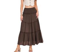 Röcke für Damen Maxirock, Freizeitrock Damenrock Urlaubsrock Lang Lässiger Röcke aus Baumwolle-Leinen Maxirock Casual Elegant (DE/NL/SE/PL, Alphanumerisch, L, Regular, Regular, Braun)