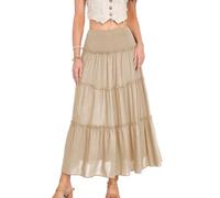 Röcke für Damen Maxirock, Freizeitrock Damenrock Urlaubsrock Lang Lässiger Röcke aus Baumwolle-Leinen Maxirock Casual Elegant (DE/NL/SE/PL, Alphanumerisch, S, Regular, Regular, Champagner)
