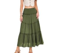 Röcke für Damen Maxirock, Freizeitrock Damenrock Urlaubsrock Lang Lässiger Röcke aus Baumwolle-Leinen Maxirock Casual Elegant (DE/NL/SE/PL, Alphanumerisch, M, Regular, Regular, Grün)