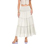 Röcke für Damen Maxirock, Freizeitrock Damenrock Urlaubsrock Lang Lässiger Röcke aus Baumwolle-Leinen Maxirock Casual Elegant (DE/NL/SE/PL, Alphanumerisch, M, Regular, Regular, Weiß)