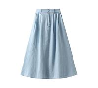 Röcke Für Damen,Sommer Leichter Denim-Midirock Für Damen, Blau, Elastisch, Hohe Taille, Faltenrock Mit Taschen, Weiche Baumwolle, A-Linie, Gerüscht, Lässig, Lange Röcke Für Mädchen Und Damen