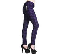 Röhrenhose Karo Hose Damen Karierte Hosen Punk Emo Alternative Mode, Violett, XS