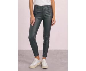 Röhrenhose STREET ONE, Damen, Gr. 36, Länge 30, mossbound grün, Stoff, 79% Viskose, 18% Nylon, 3% Elasthan, unifarben, slim fit lang, Hosen, in Fake-Leder-Optik (44442343-36) mossbound grün