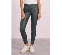 Röhrenhose STREET ONE, Damen, Gr. 38, Länge 30, mossbound grün, Stoff, 79% Viskose, 18% Nylon, 3% Elasthan, unifarben, slim fit lang, Hosen, in Fake-Leder-Optik (44442343-38) mossbound grün