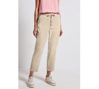 Stoffhose STREET ONE "Style Bonny", Damen, Gr. 46, Länge 28, coastal beige, Web, Obermaterial: 66% Baumwolle, 30% Polyester, 4% Elasthan, unifarben, casual, lang, Hosen, mit elastischem Bund mit Tunne