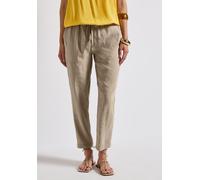 Röhrenhose STREET ONE, Damen, Gr. 46, Länge 28, beige (safari beige), Stoff, 83% Modal, 17% Polyester, unifarben, loose fit knöchelfrei, Hosen, mit Elastikbund (33910806-46) safari beige