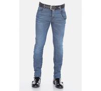 Cipo & Baxx Herren Jeans Hose Denim Used Skinny Fit Basic Pants Regular Jeanshose Schlüsselkette W33 L32 Indigo