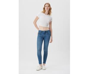 Röhrenjeans MAVI "LEXY", Damen, Gr. 25, Länge 27, blau (mid blau brushed str), 80% Baumwolle, 18% Polyester, 2% Elasthan, skinny fit knöchellang, Jeans, Cropped Super Skinny Jeans (10872225-25) mid bl