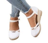Römer Sandalen Damen Sommer Frauen Schnalle Leinen Sandalen Plattform Keilsandalen Mode Vielseitige geflochtene Schnalle Atmungsaktive Keilsandalen Fußball Schuhe Damen
