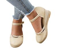 Römer Sandalen Damen Sommer Frauen Schnalle Leinen Sandalen Plattform Keilsandalen Mode Vielseitige geflochtene Schnalle Atmungsaktive Keilsandalen Fußball Schuhe Damen