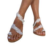 Römersandalen Damen Flach: Zehensandalen Sommerschuhe Boho Strandsandalen Brautschuhe Sommer Flache Sandalen Riemensandale Spitze Retro Flip Flop Outdoorsandalen Arbeitsschuhe