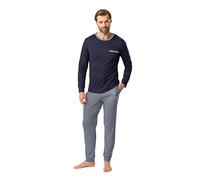 Rösch Herren Pyjama mit Minimalprint Blau Raffungen Paspeln 100% Baumwolle 1667311