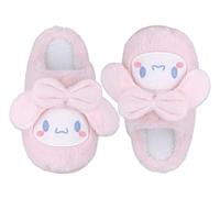 Roffatide Anime Cinnamoroll Bow Plush Open Back Floor Slippers Indoor Schuhe Fuzzy Slippers mit Gummisohle für Frauen Mädchen Rosa 6.5-7