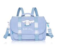 Roffatide Anime Cinnamoroll JK-Rucksack Messenger Tasche Crossbody Tasche Kawaii Lolita Umhängetasche Klappe Schulranzen Niedliche Nylonhandtasche für Frauen Blau