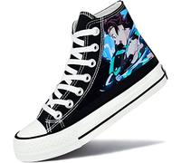 Roffatide Anime Demon Slayer High Top Canvas Sneakers Bedruckte Flache Schuhe Slip-Ons Schnür-Skateboardschuhe Schwarz A Unisex 38