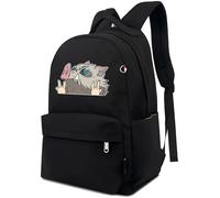 Roffatide Anime Demon Slayer Rucksack für Frauen Man Hashibira Inosuke Printed Laptop Rucksack Lightweight Nylon Daypack Travel Backpack Black