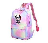Roffatide Anime Demon Slayer Rucksack für Teen Kochou Shinobu Schule Bookbag 15,6'' Laptop Rucksäcke Regenbogen Rosa Mädchen Rucksack