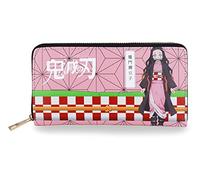 Roffatide Anime Demon Slayer Wallets Kamado Nezuko Zipper Wallet Faux Leather Long Wallet for Women Men Ladies Purse