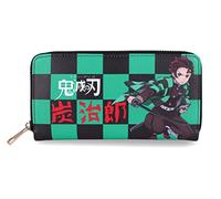 Roffatide Anime Demon Slayer Wallets Kamado Tanjirou Zipper Wallet Faux Leather Long Wallet for Women Men Ladies Purse