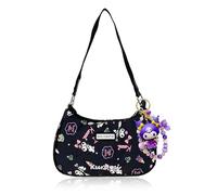 Roffatide Anime Kuromi Nette Umhängetaschen für Frauen Freunde PU Tote Handtasche mit Reißverschluss Verschluss Mini Clutch Schulter Geldbörse Unterarm Geldbörse (mit Anhänger)