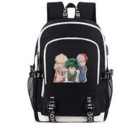 Roffatide Anime My Hero Academia Izuku Midoriya Katsuki Bakugo Shoto Todoroki Laptop-Rucksack mit USB-Ladeanschluss und Kopfhöreranschluss