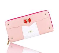 Roffatide Anime Sailor Moon Lange Reise Geldbörse für Mädchen Frauen Zip um Clutch Brieftasche Rosa Kunstleder Geldbörse Reisepass Telefon Karteninhaber Brieftasche