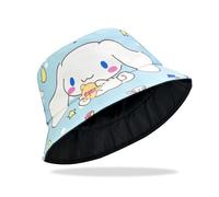 Roffatide Anime Unisex Cartoon Cinna-weißer großohriger Hund Eimer Hut niedlich gedruckt Fischerhut Reversible Double Side Wear Sonnenhut verpackbar Strand Hut blau A klein