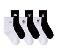 Roffatide Cartoon Kuromi Frauen niedlich und Neuheit Casual Crew Socken 6 Paare Cinnamoroll Ankle High Dress Socken Cute Melody Socken für Frauen und Mädchen