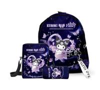 Roffatide Cartoon Niedlich Kuromi Rucksack Nylon Umhängetasche Daily Travel 3D Print Rucksack mit Crossbody Tasche Marker Organizer Case 3pcs Set C