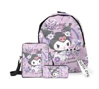 Roffatide Cartoon Niedlich Kuromi Rucksack Nylon Umhängetasche Daily Travel 3D Print Rucksack mit Crossbody Tasche Marker Organizer Case 3pcs Set A