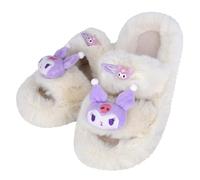 Roffatide Cinnamonroll Dicke Pantoffeln Cross Band Cozy Melody Pantoffeln Fluffy Furry Open Toe Kuromi Hausschuhe Plüsch Haus Slide Indoor Hausschuhe für Frauen Weiß F 34-35