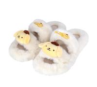 Roffatide Cinnamonroll Dicke Pantoffeln Cross Band Cozy Melody Pantoffeln Fluffy Furry Open Toe Kuromi Hausschuhe Plüsch Haus Slide Indoor Hausschuhe für Frauen Weiß H 39-40