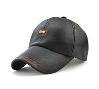 Roffatide Herren PU Leder Baseballmütze Schirmmütze Kappe Herbst und Winter Schwarz