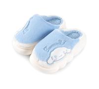 Roffatide Niedliche Cinnamon-Dog Hausschuhe für Frauen Plüsch Warme Pantoffeln Flauschige Hausschuhe Bequeme Fleece-Kunstfell-Hausschuhe Gemütliche Hausschuhe Anti-Rutsch Blau 32-33