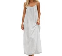 ROFIHOKS Ärmelloses, langes Cami-Kleid, rückenfreies Cami-Kleid für Damen, fließendes Strandkleid mit Spaghettiträgern (White,XL)