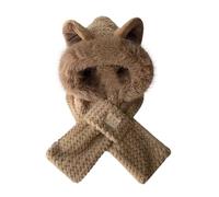 ROFIHOKS Niedliche 2-in-1-Mütze und Schal mit Fuchsohren, Wintermütze und Schal-Set für Damen, winddichter Mützenschal (Khaki,One Size)