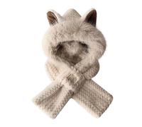 ROFIHOKS Niedliche 2-in-1-Mütze und Schal mit Fuchsohren, Wintermütze und Schal-Set für Damen, winddichter Mützenschal (Beige,One Size)