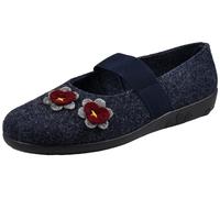 Rohde Damen Hausschuh Filz Ballerina Blütenapplikation Ballerup 2228, Größe:42 EU, Farbe:Blau