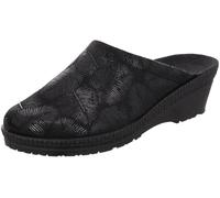 Rohde Damen Pantoffel aus Microvelour bedruckt mit Blattmuster Neustadt-50 2450, Größe:41 EU, Farbe:Schwarz