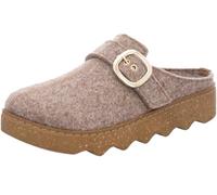 Rohde Schuhe Hausschuh Foggia-D 6117 Damen Softfilz mit Plateau und Schnalle Beige Größe 39