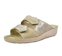 Rohde Damen Pantolette Klettverschluss Leder metallic Optik Soltau-40 8655, Größe:42 EU, Farbe:Beige