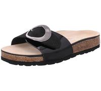 Rohde Damen Pantolette Leder Zierschnalle Klettverschluss Kork Elba 1706, Größe:39 EU, Farbe:Schwarz